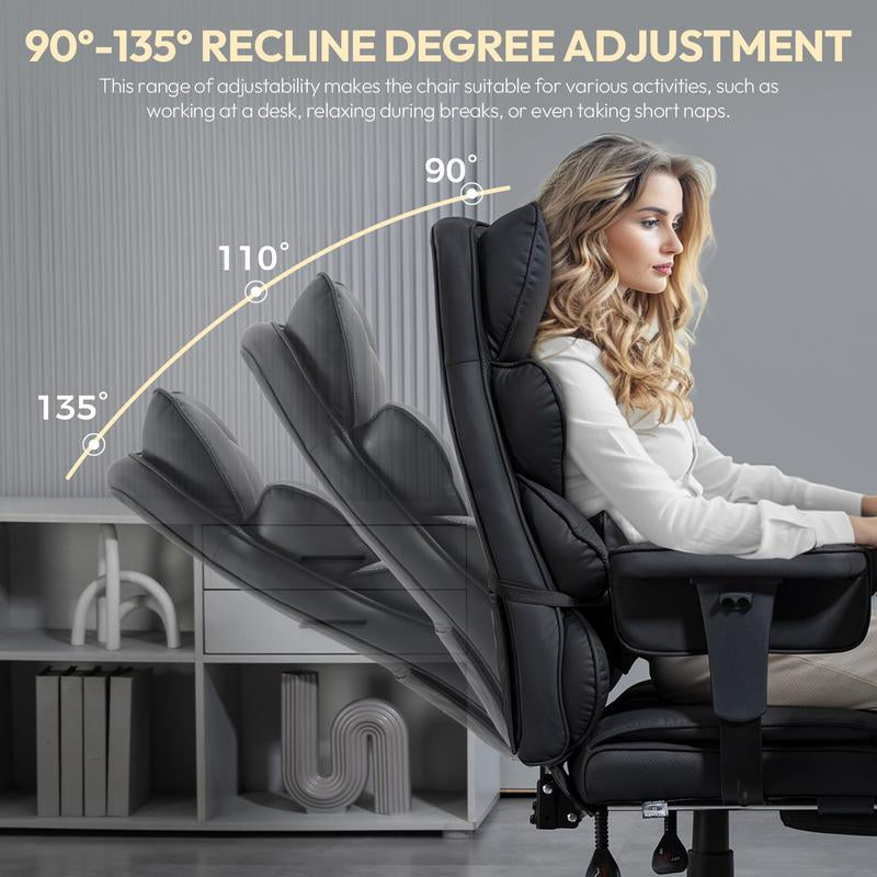 Dowinx Ergonomic Office Chair - Big & Tall Executive Desk Chair with Pocket Spring Lumbar Support, High-Back Adjustable Gaming Chair, Removable Footrest & 3D Armrests