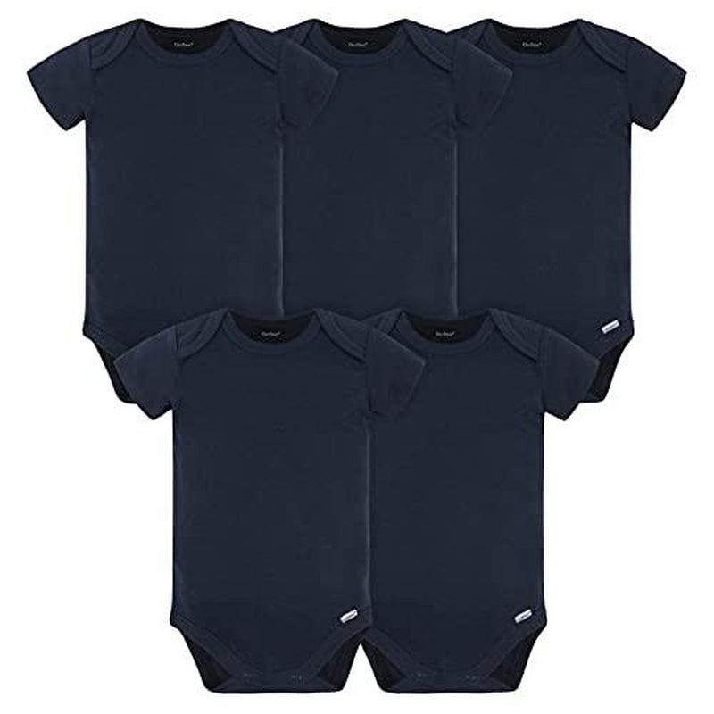 Gerber Baby Boys and Girls Onesies® Brand Short Sleeve Bodysuits, Navy, 5-Pack
