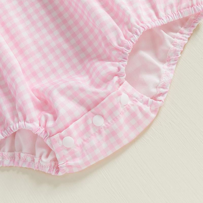 Smocked Bubble Romper Baby Girl Newborn Bow Embroidery Plaid Ruffle Long Sleeve Bodysuit Fall Clothes