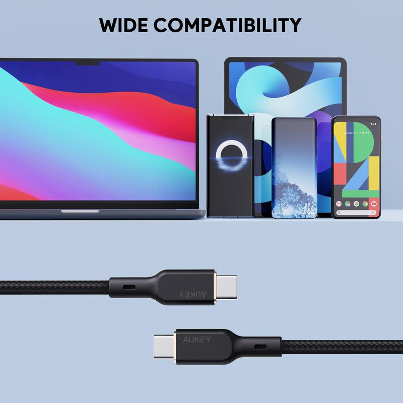 AUKEY CB-KCC101 1M 100W Fast Nylon Braided USB-C to USB-C Charging Cable with Kevlar Core Smartphone Iphone