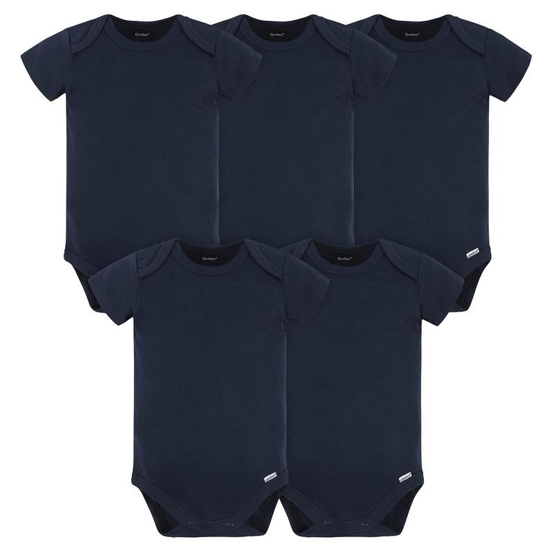 Gerber Baby Boys and Girls Onesies® Brand Short Sleeve Bodysuits, Navy, 5-Pack