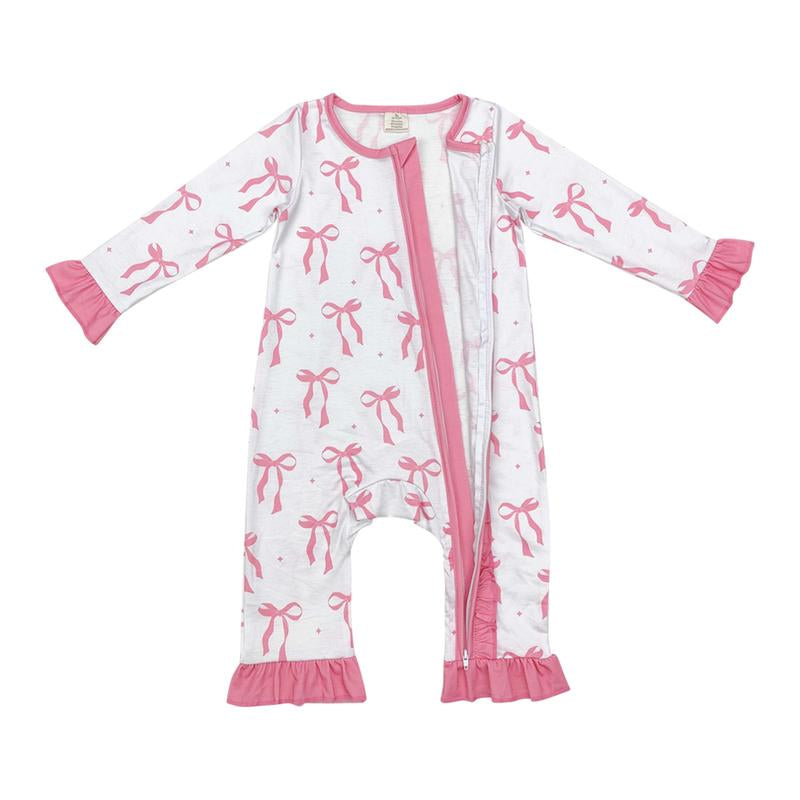 Lr1584--Baby Clothes Long Sleeve Pink Zipper Romper Newborn Cozy