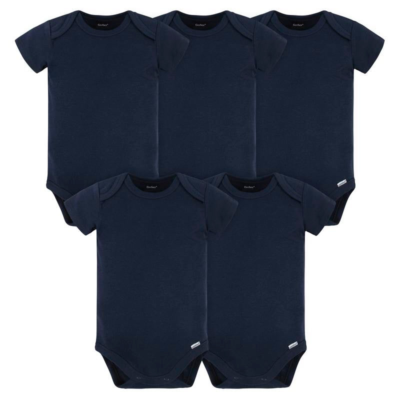 Gerber Baby Boys and Girls Onesies® Brand Short Sleeve Bodysuits, Navy, 5-Pack