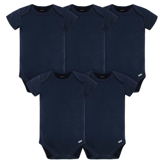 Gerber Baby Boys and Girls Onesies® Brand Short Sleeve Bodysuits, Navy, 5-Pack