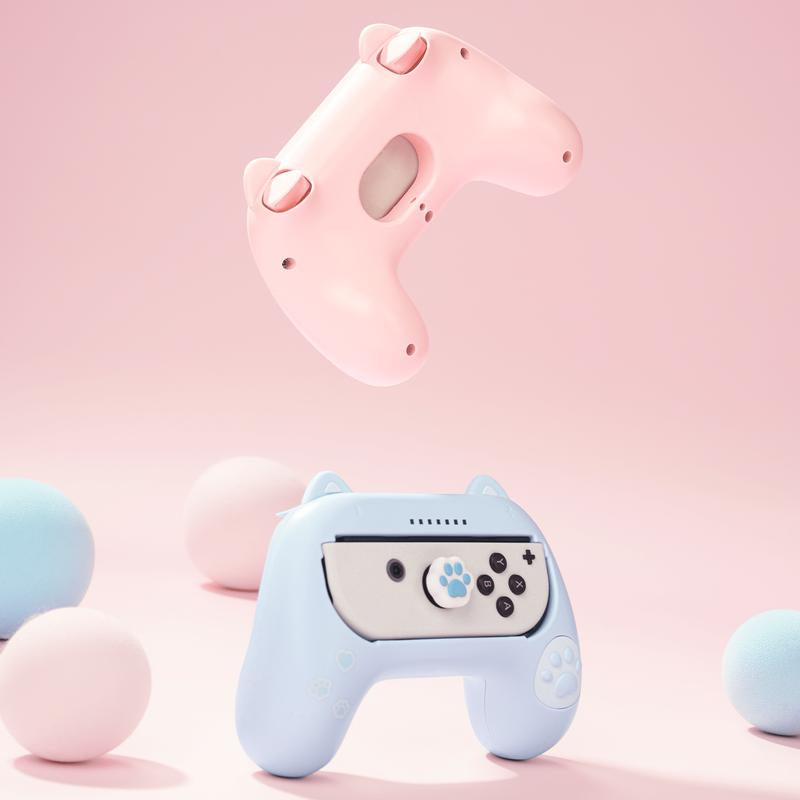 Geekshare Cat Ear Grips for Nintendo Switch Joy-Con 2Pcs with Thumb Grips Cap Controller Accessories Gaming Items
