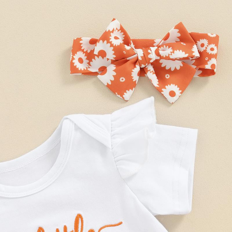 Baby Girl Summer Outfits Letter Embroidered Short Sleeve Rompers Floral Print Shorts Headband 3Pcs Clothes Set