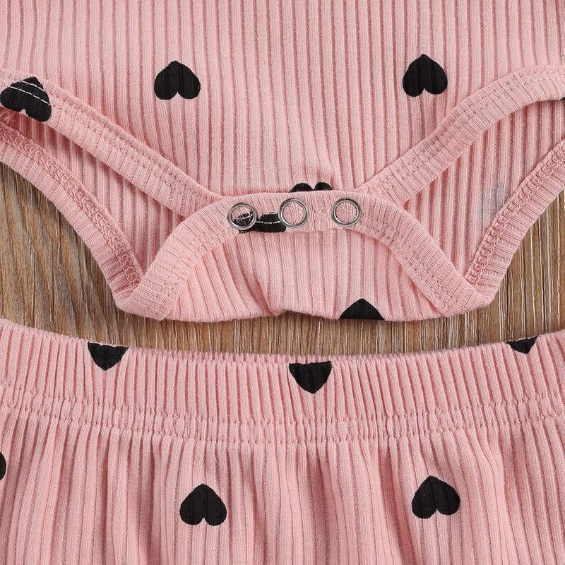 0-24M Newborn Baby Girl Cute Heart Print Crew Neck Ruffle Long Sleeve Romper + Long Pants Headband Set 3Pcs Infant Spring Fall Winter Clothes Outfits
