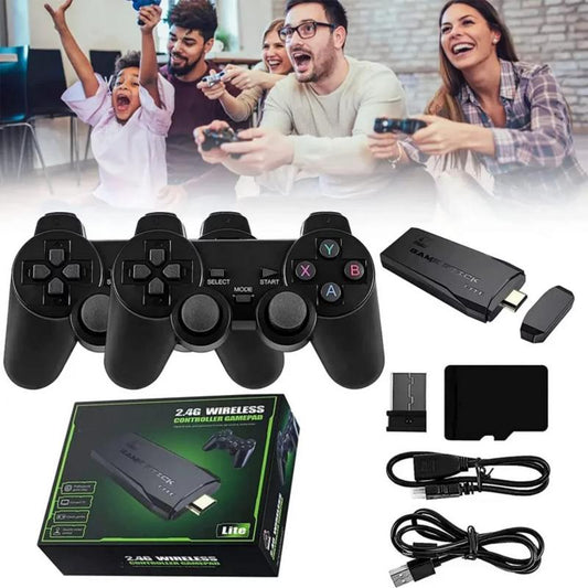 Wireless Retro Gameconsole Stick, Retro Video Gamestick Built in 2000+ Games with 9 Emulators, 4K HDMI Output with 22.4G Wireless Controllers (64GB Memory Card) Gaming Items Cable