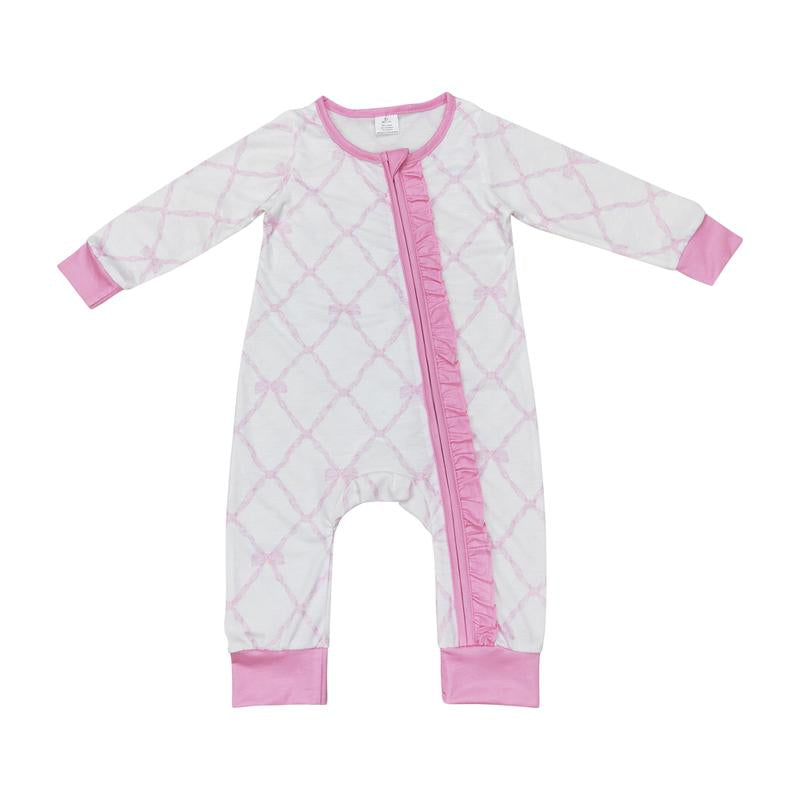 Lr1584--Baby Clothes Long Sleeve Pink Zipper Romper Newborn Cozy