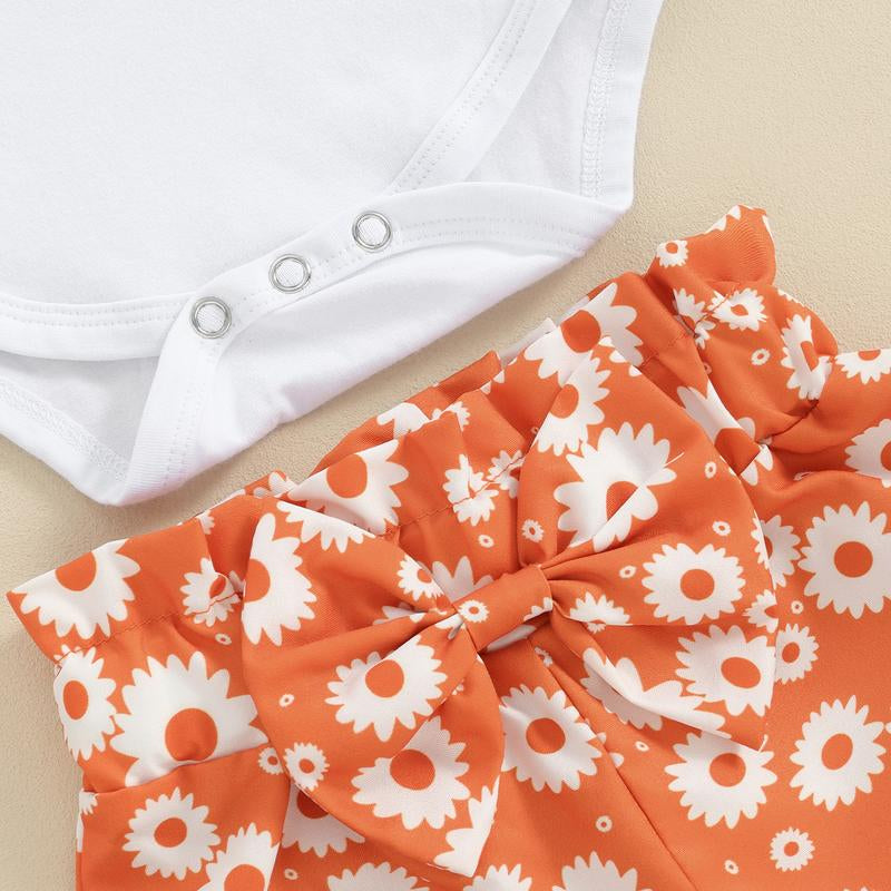 Baby Girl Summer Outfits Letter Embroidered Short Sleeve Rompers Floral Print Shorts Headband 3Pcs Clothes Set