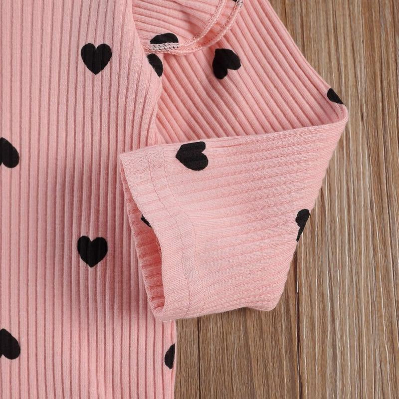 0-24M Newborn Baby Girl Cute Heart Print Crew Neck Ruffle Long Sleeve Romper + Long Pants Headband Set 3Pcs Infant Spring Fall Winter Clothes Outfits