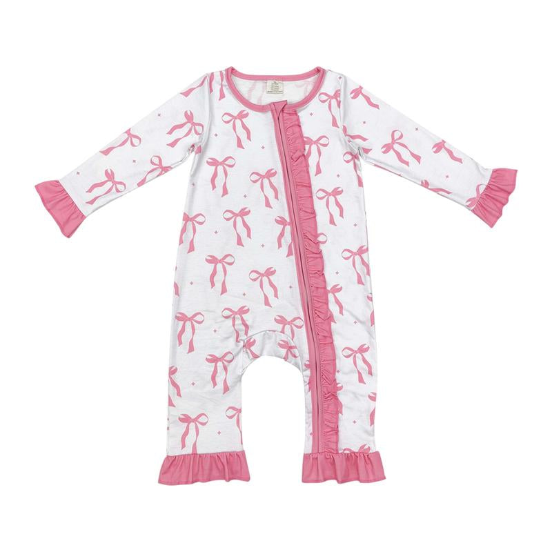 Lr1584--Baby Clothes Long Sleeve Pink Zipper Romper Newborn Cozy