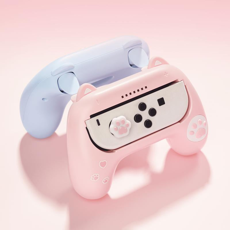 Geekshare Cat Ear Grips for Nintendo Switch Joy-Con 2Pcs with Thumb Grips Cap Controller Accessories Gaming Items