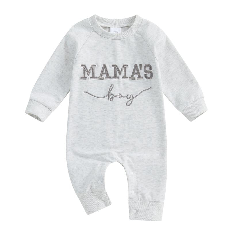 Baby Boy Fall Outfit Newborn Jumpsuit Infant Mama'S Boy Long Sleeve Crewneck Letter Embroidery Romper Cute Bodysuit Clothes