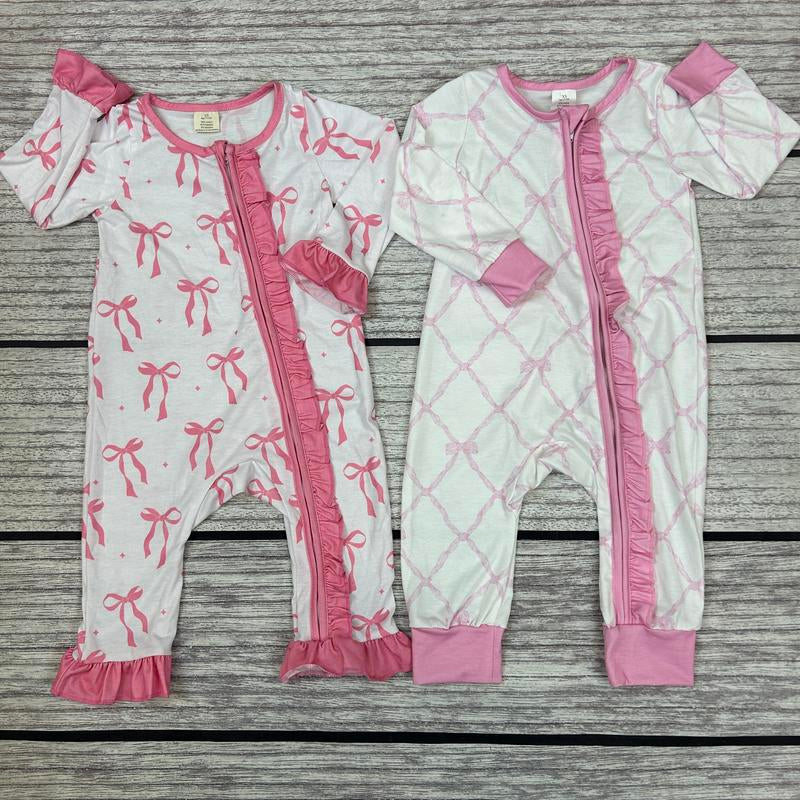 Lr1584--Baby Clothes Long Sleeve Pink Zipper Romper Newborn Cozy
