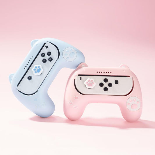 Geekshare Cat Ear Grips for Nintendo Switch Joy-Con 2Pcs with Thumb Grips Cap Controller Accessories Gaming Items