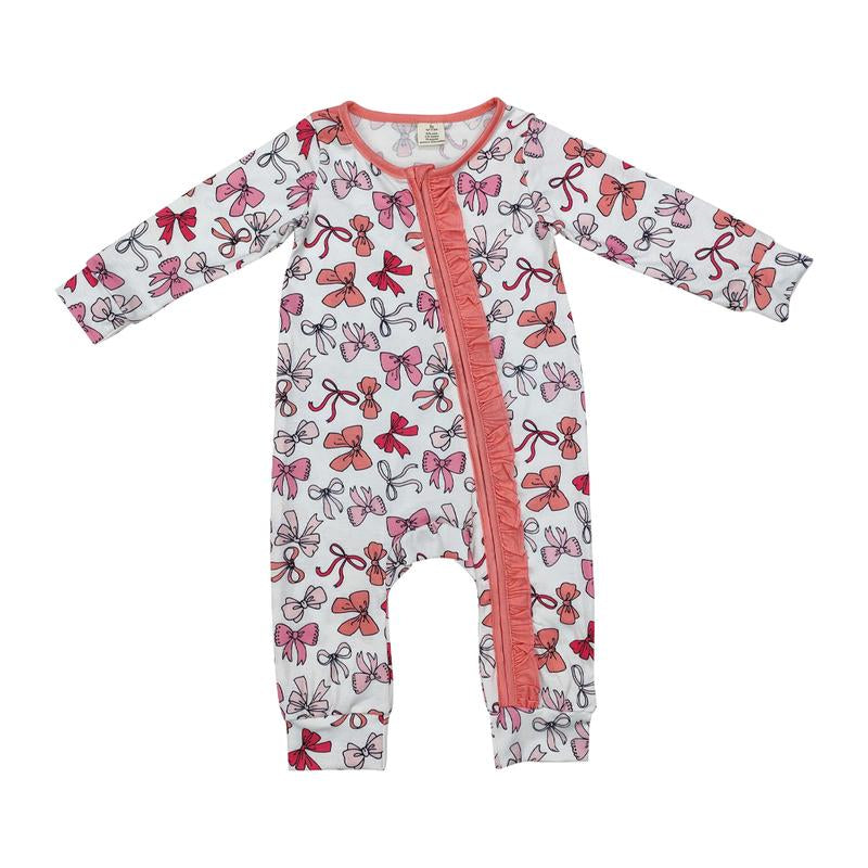 Lr1584--Baby Clothes Long Sleeve Pink Zipper Romper Newborn Cozy