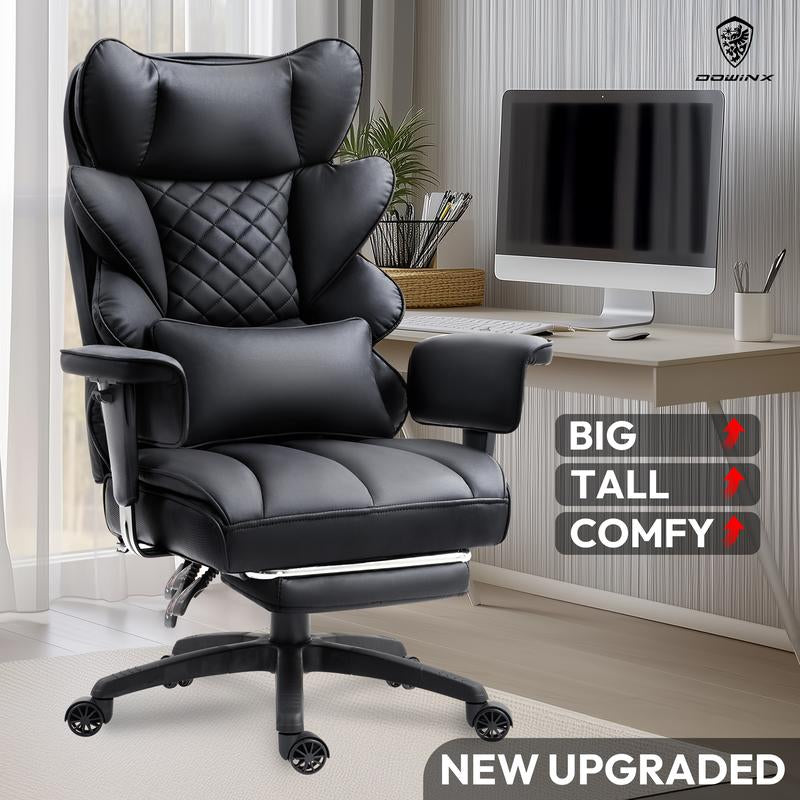 Dowinx Ergonomic Office Chair - Big & Tall Executive Desk Chair with Pocket Spring Lumbar Support, High-Back Adjustable Gaming Chair, Removable Footrest & 3D Armrests