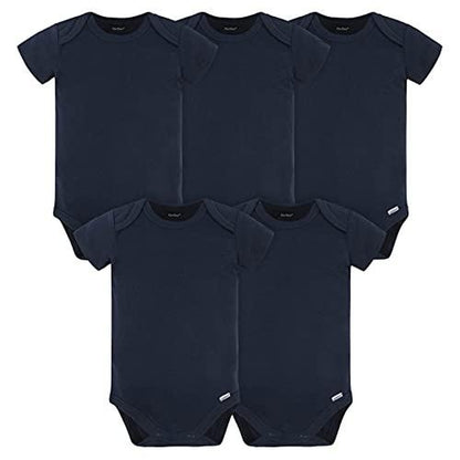 Gerber Baby Boys and Girls Onesies® Brand Short Sleeve Bodysuits, Navy, 5-Pack