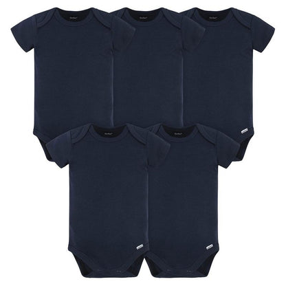 Gerber Baby Boys and Girls Onesies® Brand Short Sleeve Bodysuits, Navy, 5-Pack