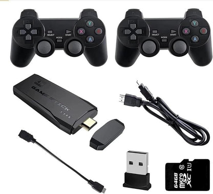 Wireless Retro Gameconsole Stick, Retro Video Gamestick Built in 2000+ Games with 9 Emulators, 4K HDMI Output with 22.4G Wireless Controllers (64GB Memory Card) Gaming Items Cable