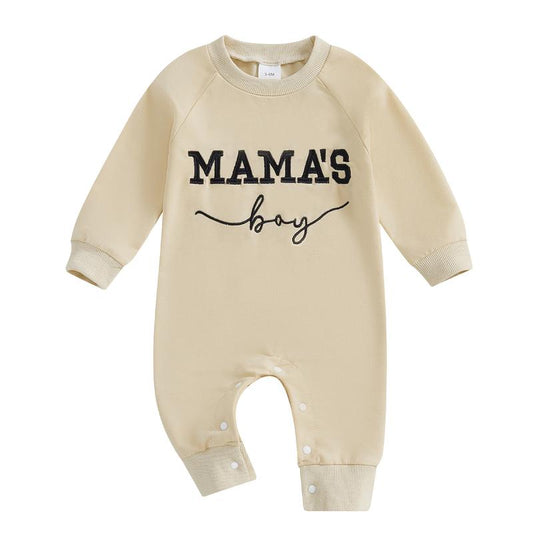 Baby Boy Fall Outfit Newborn Jumpsuit Infant Mama'S Boy Long Sleeve Crewneck Letter Embroidery Romper Cute Bodysuit Clothes